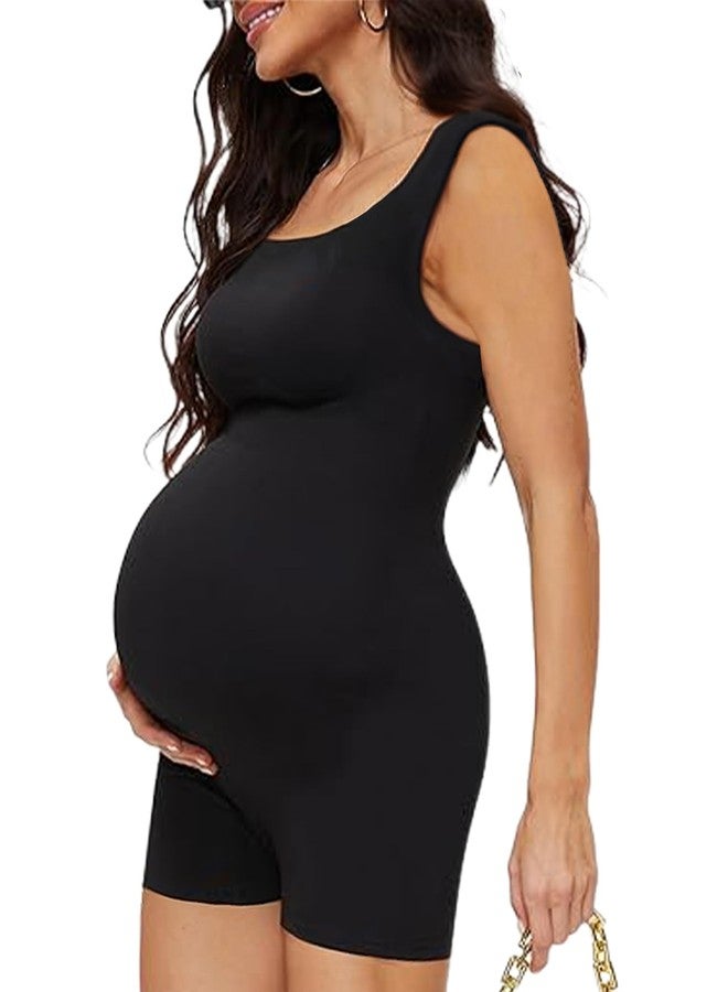 Peauty Black Maternity Romper Jumpsuits Sleeveless Scoop Neck One Piece Shorts Yoga Lounge Photoshoot (Black M) - Image 1